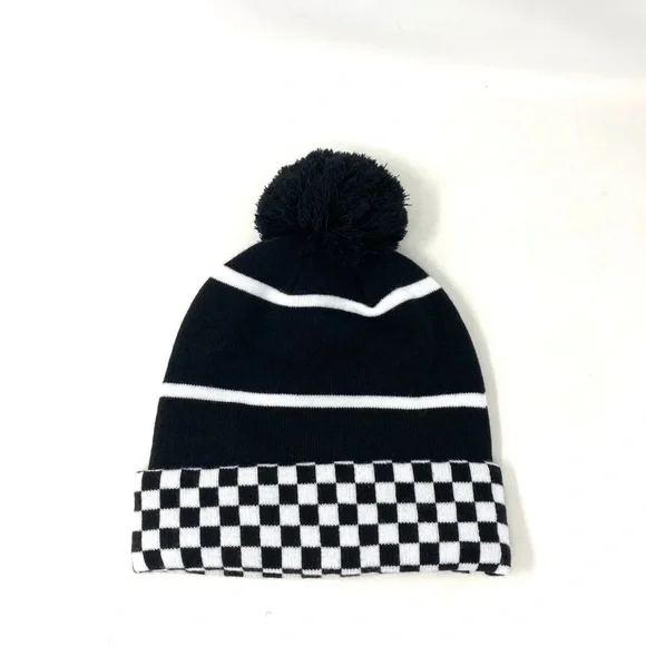 Vans WM Spirit Pom Black Checker Beanie Skateboarding Hat Women Men VN0A5LG3BLK - Picture 4 of 16